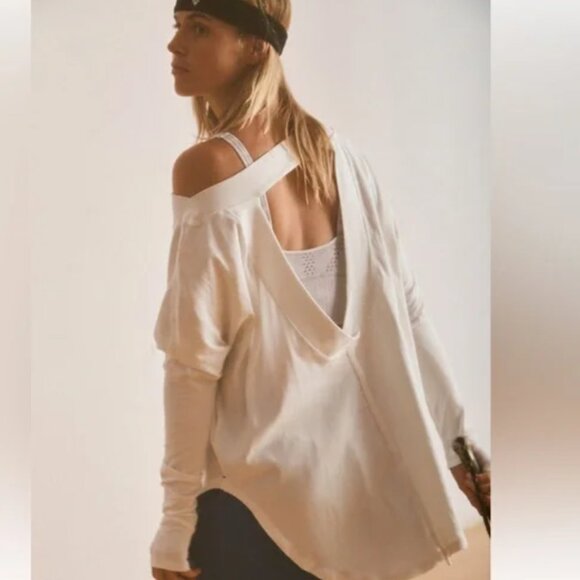 Free People Movement Simply Layer Long Sleeve Ribbed Open Back Oversized Rust L - Picture 1 of 10